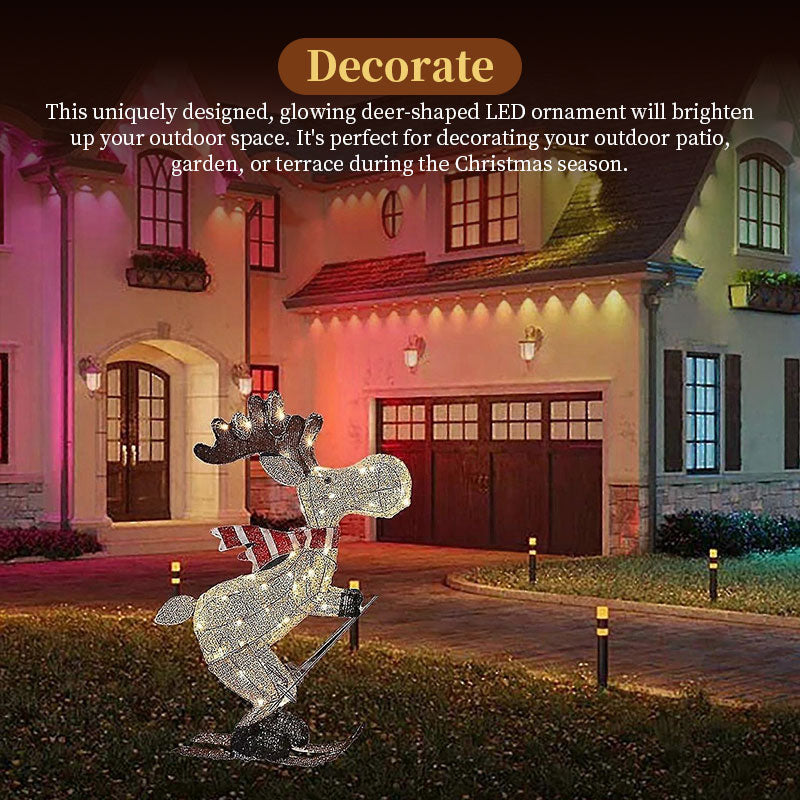 Lighted Skiing Reindeer Ornament with LED for Christmas Lawn & Tree