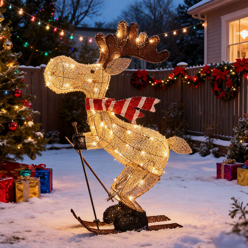 Lighted Skiing Reindeer Ornament with LED for Christmas Lawn & Tree